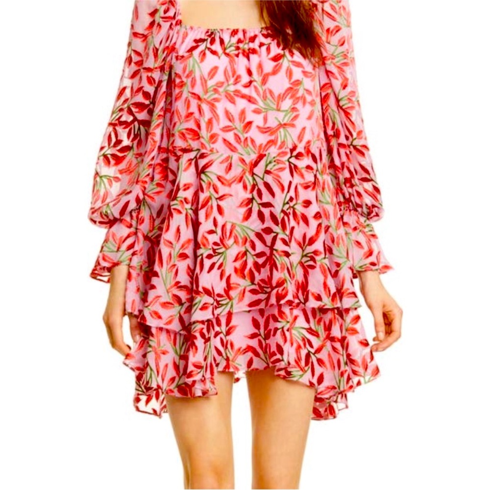 Alice and Olivia floral print mini dress- pink and reds